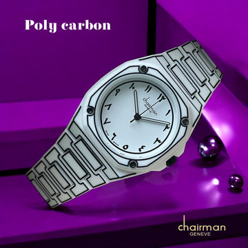 Chairman Geneve White Arabic Dial White And Black Strap Poly Carbon Gents Watch