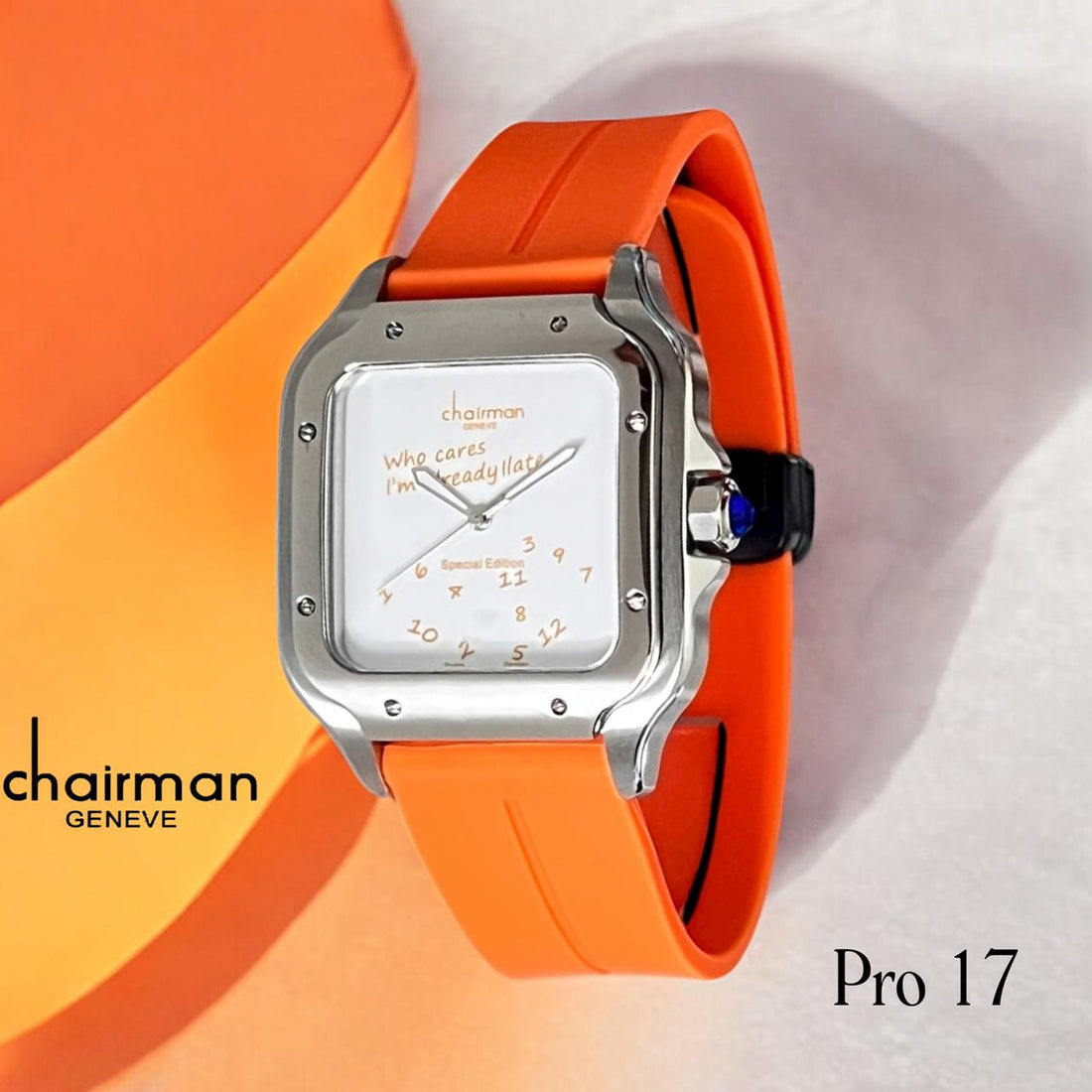 Chairman Geneve Pro 17 White Dial Orange Strap Gents Watch
