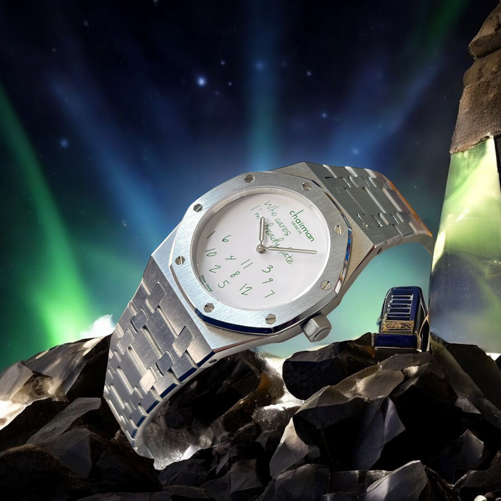 Chairman Geneve White Dial Silver Chain Gents Watch
