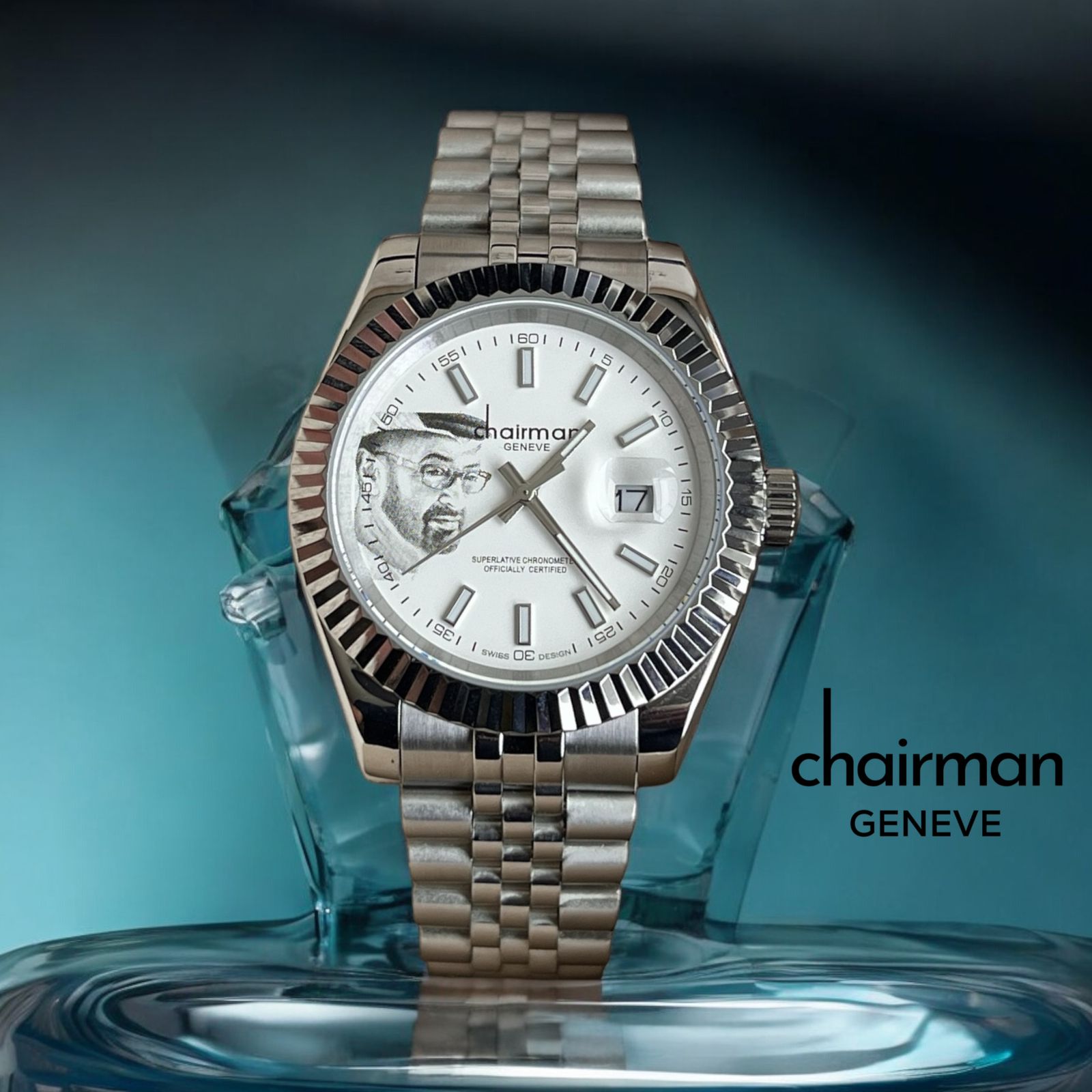 Chronomete Mens Watch Chairman Geneve Silver Chain Strap