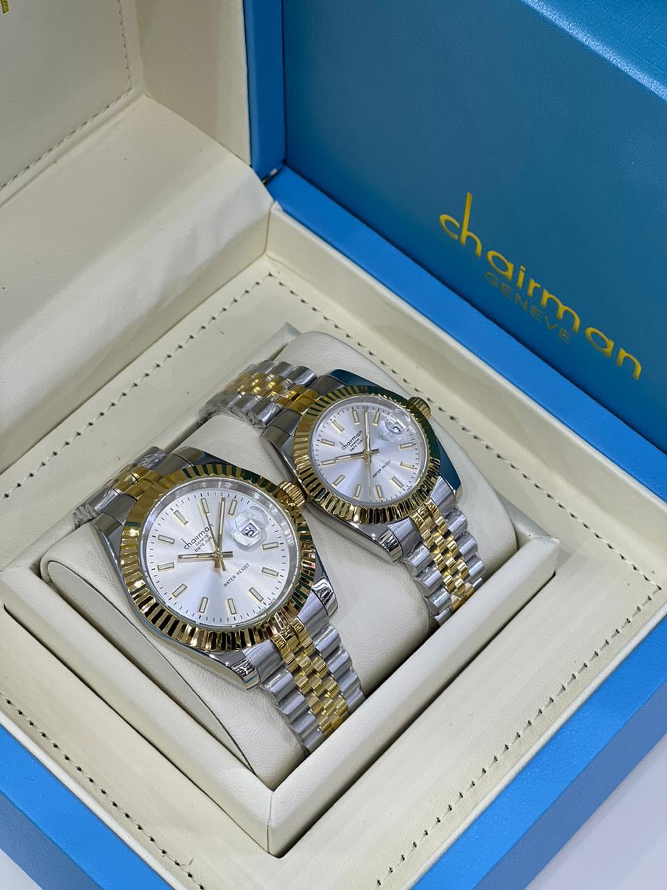 Chairman Couple Gift Watch - Golden and Silver Chain Strap With White Dial