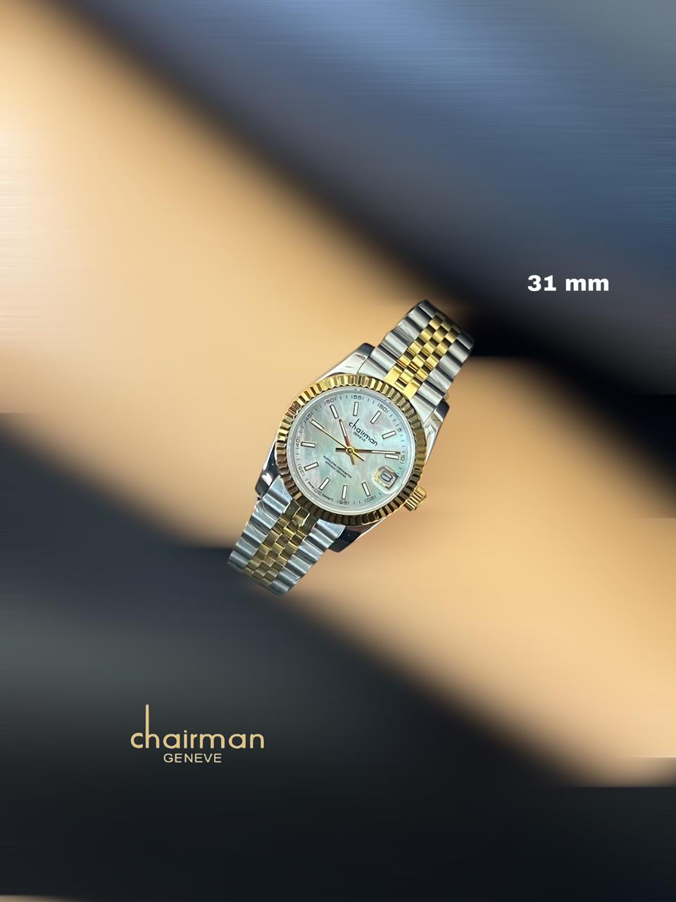 Dated Mixed Color Dial Silver Gold Strap Chairman Geneve Ladies Watch