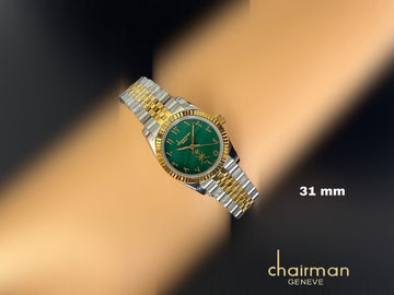 Green Arabic Dial Silver Gold Strap Chairman Geneve Ladies Watch