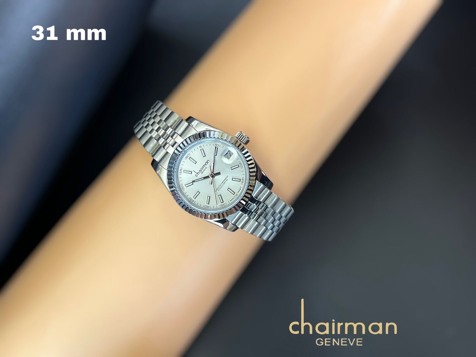 Grey Dial Dated Silver Strap Chairman Geneve Men's Watch