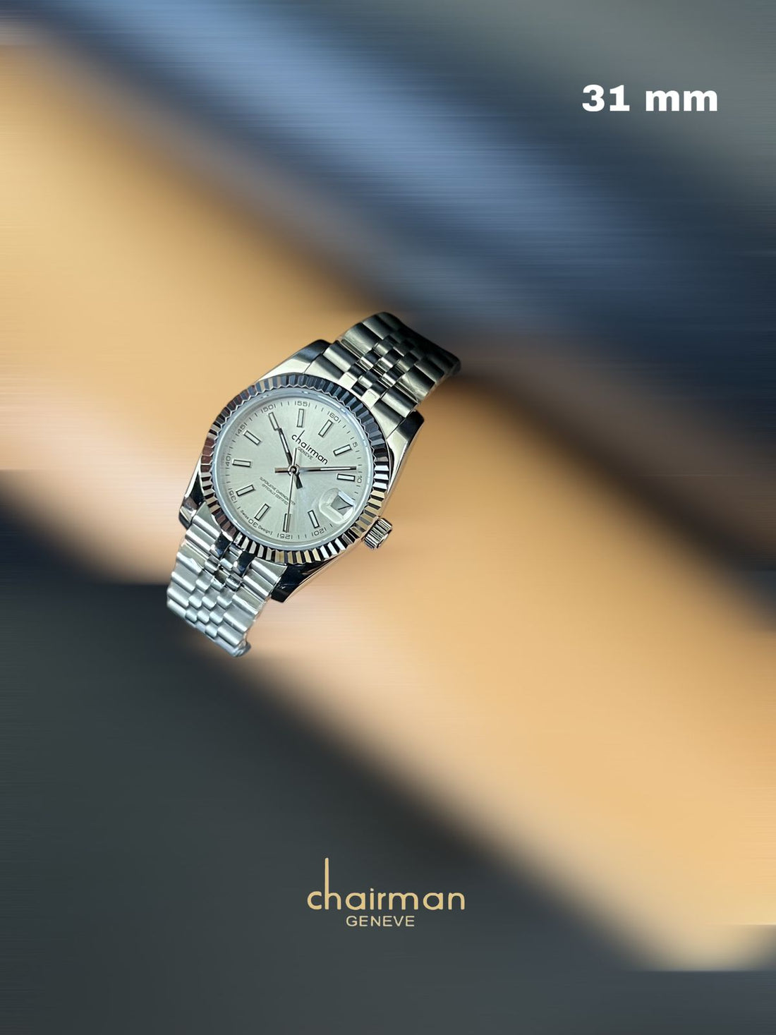 Grey Dial Dated Silver Strap Chairman Geneve Men's Watch