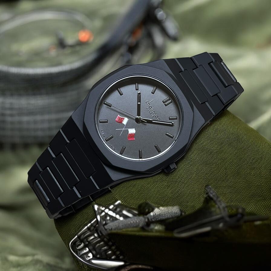 QATAR Flag Swiss Design Black Dial Chairman Geneve Gents Black Watch
