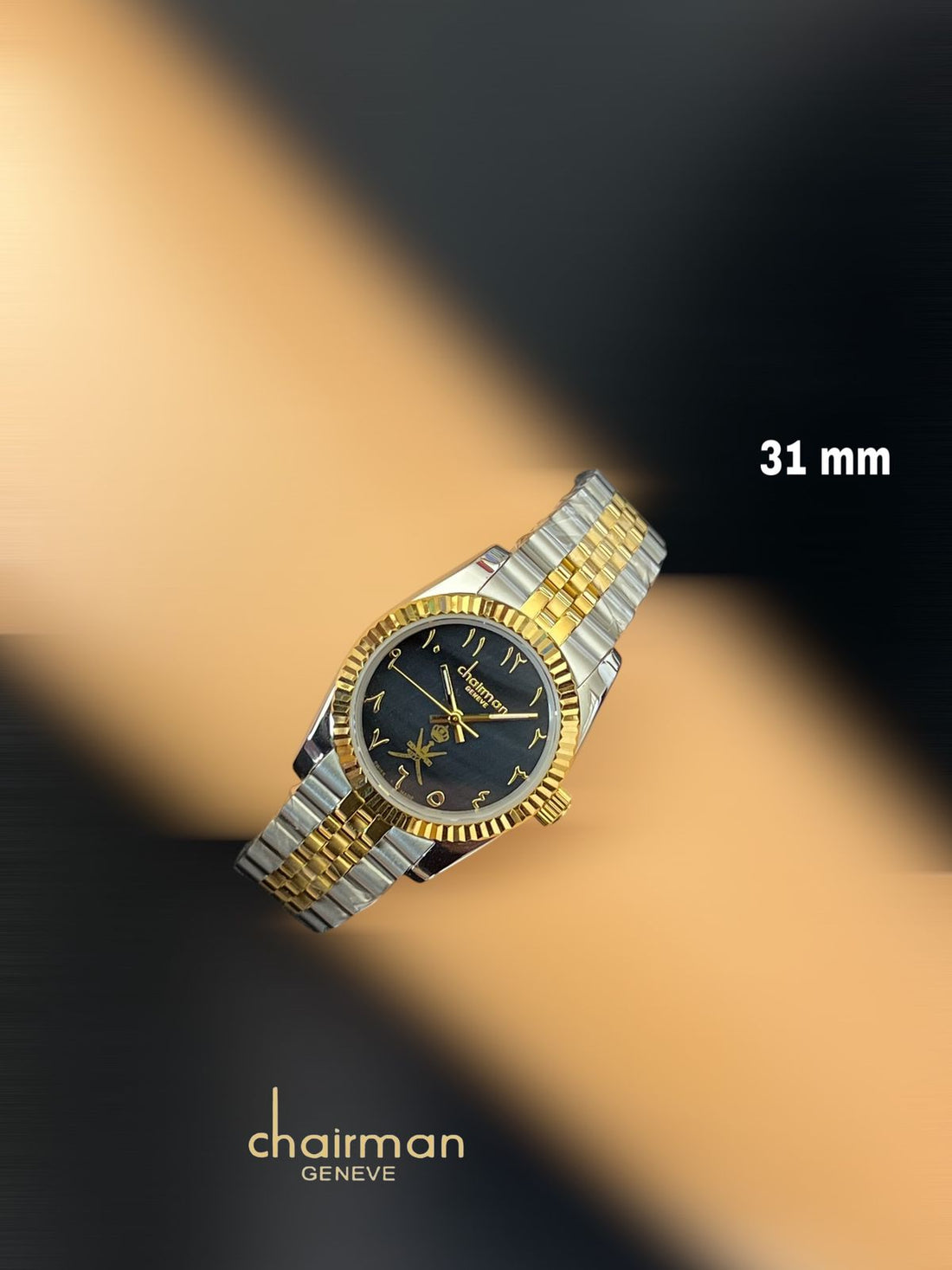 Silver Gold Strap Blue Arabic Dial Chairman Geneve Ladies Watch