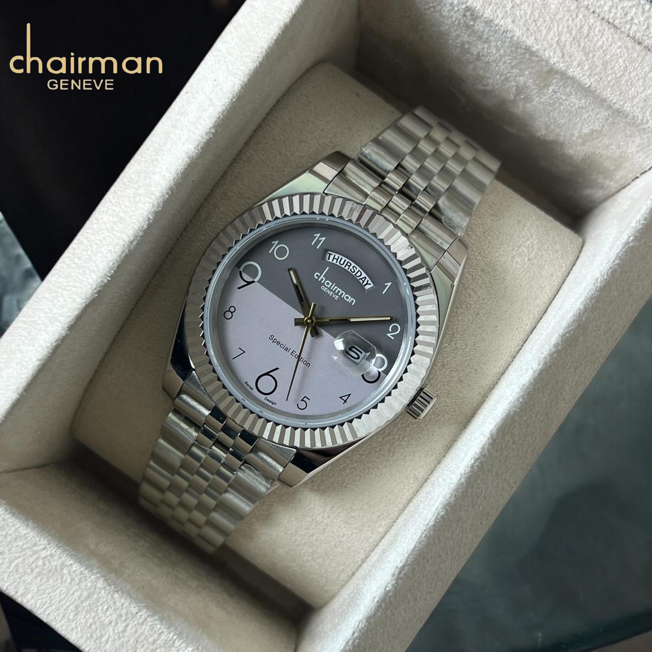 Special Edition Chairman Geneve Silver Strap Grey Dial Men's Watch
