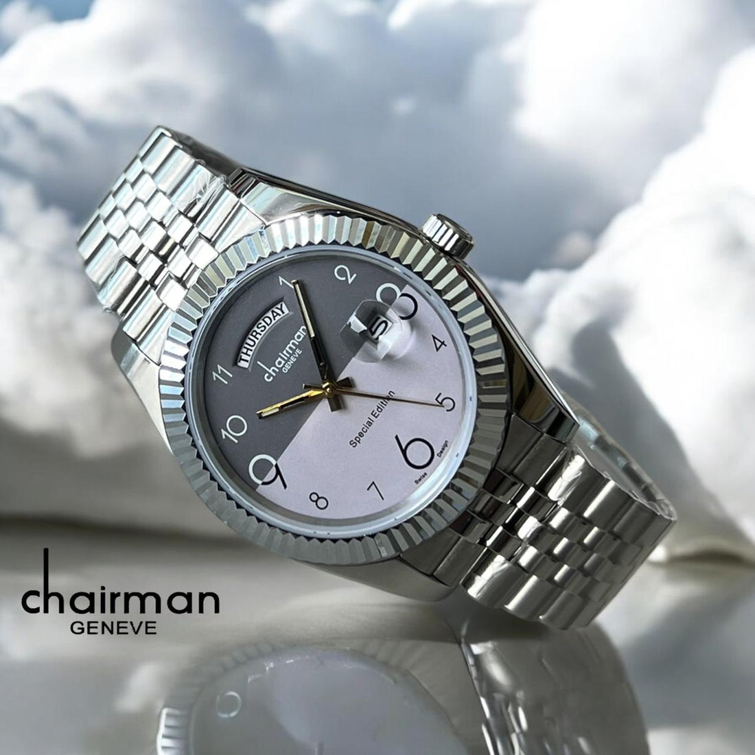 Special Edition Chairman Geneve Silver Strap Grey Dial Men's Watch