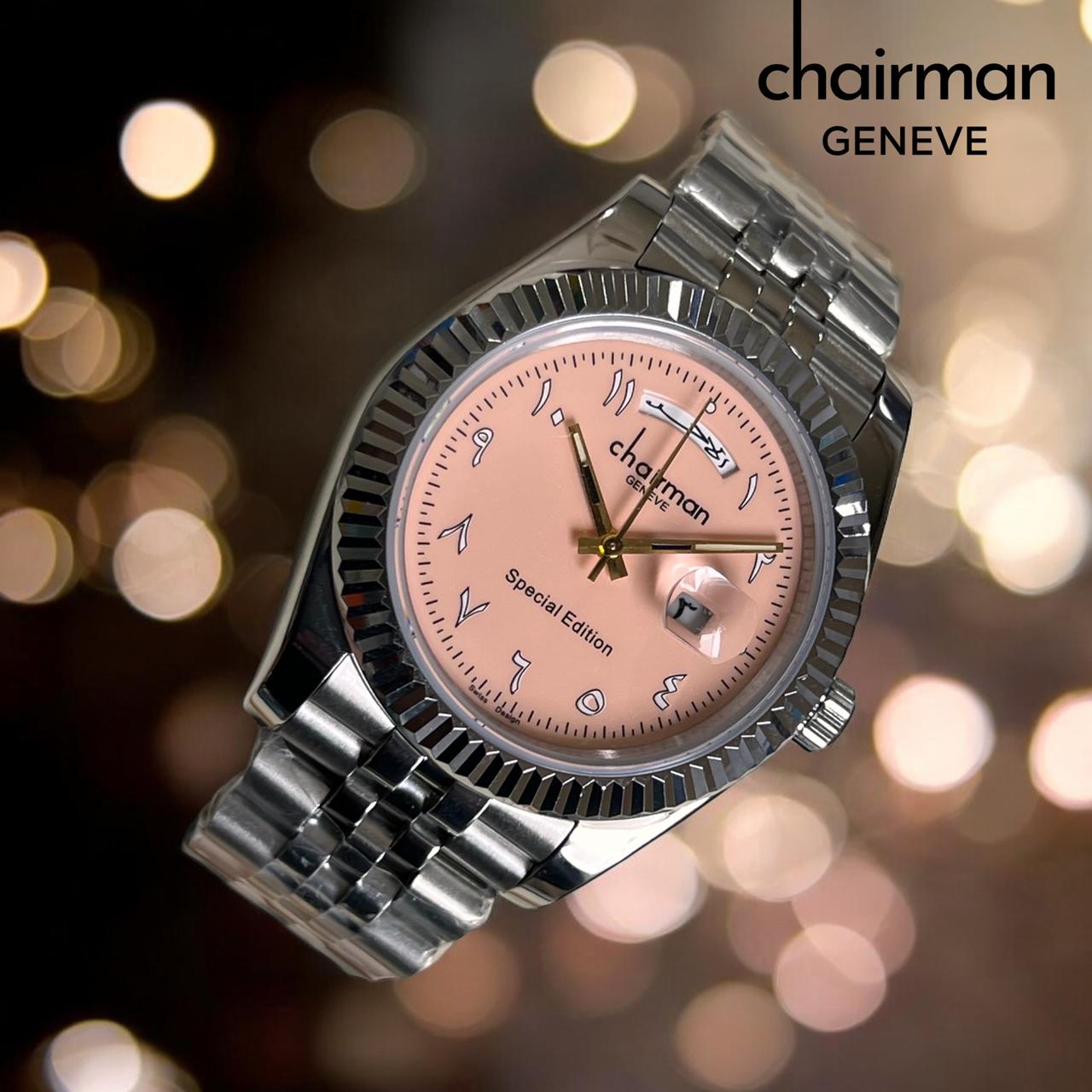 Special Edition Chairman Arabic Dial Baby Pink Silver Chain