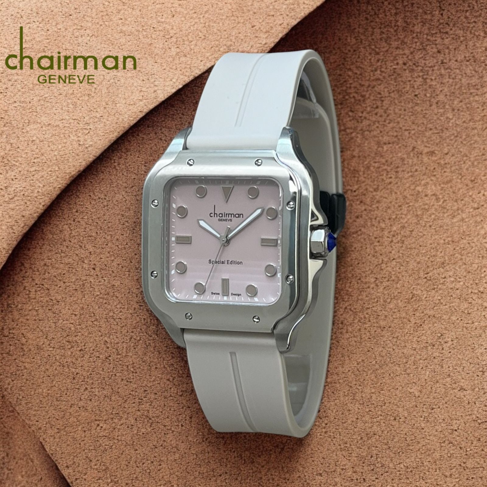 Special Edition Chairman Geneve Baby Pink Dial Grey Strap Gents Watch