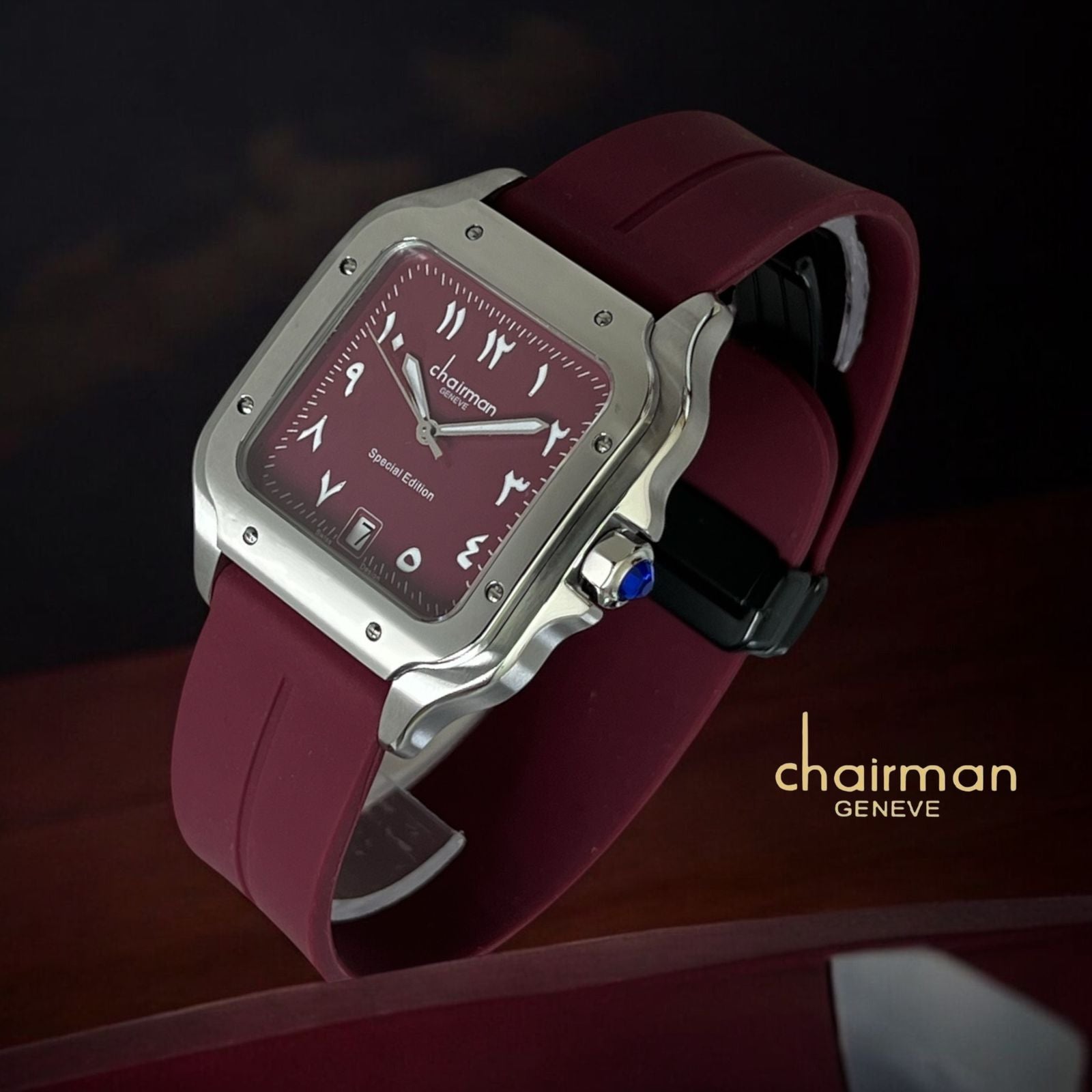 Special Edition Chairman Geneve Dated Arabic Maroon Dial Maroon Strap Ladies Watch