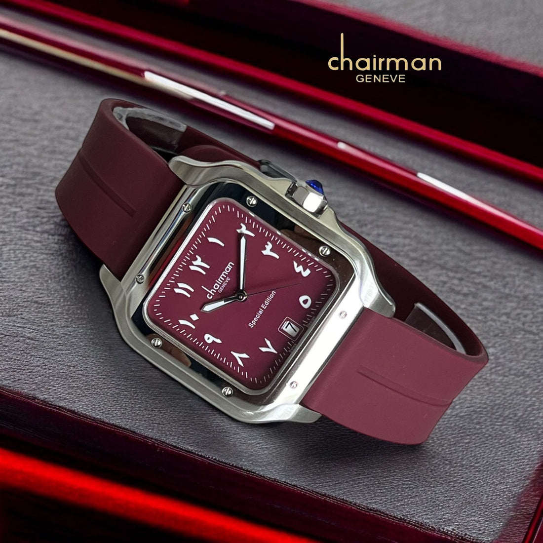 Special Edition Chairman Geneve Dated Arabic Maroon Dial Maroon Strap Ladies Watch