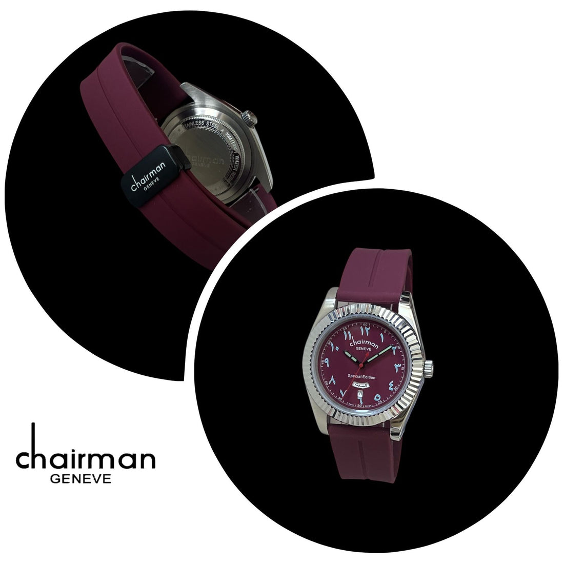 Special Edition Chairman Geneve Day And Dated Maroon Dial Maroon Strap Watch