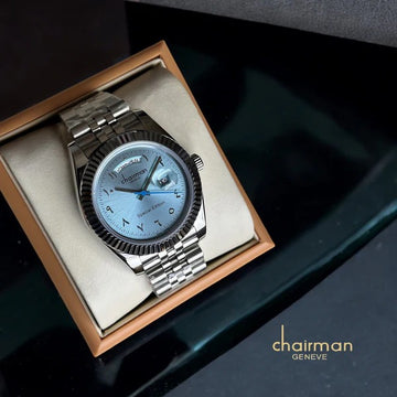 Special Edition Chairman Geneve Day And Dated Sky Blue Dial Silver Chain Gents Watch