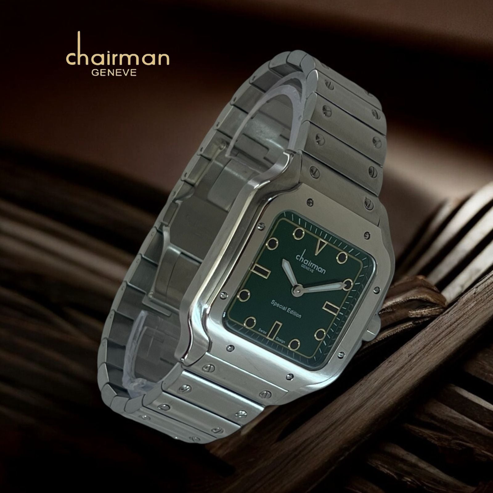 Special Edition Chairman Geneve Green Dial Silver Chain Gents Watch
