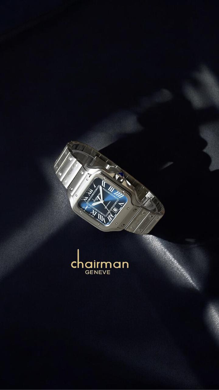 Special Edition Chairman Geneve Roman Blue Dated Dial Silver Chain Gents Watch