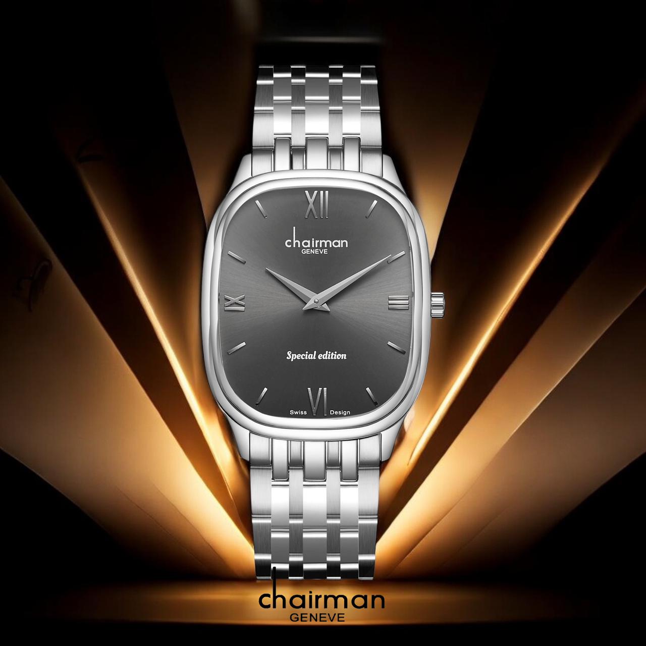 Special Edition Chairman Geneve Roman Grey Dial Silver Chain Gents Watch