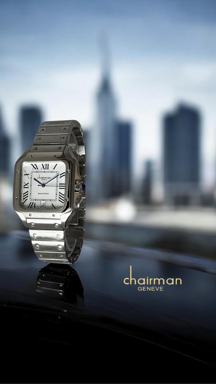 Special Edition Chairman Geneve Roman White Dated Dial Silver Chain Gents Watch