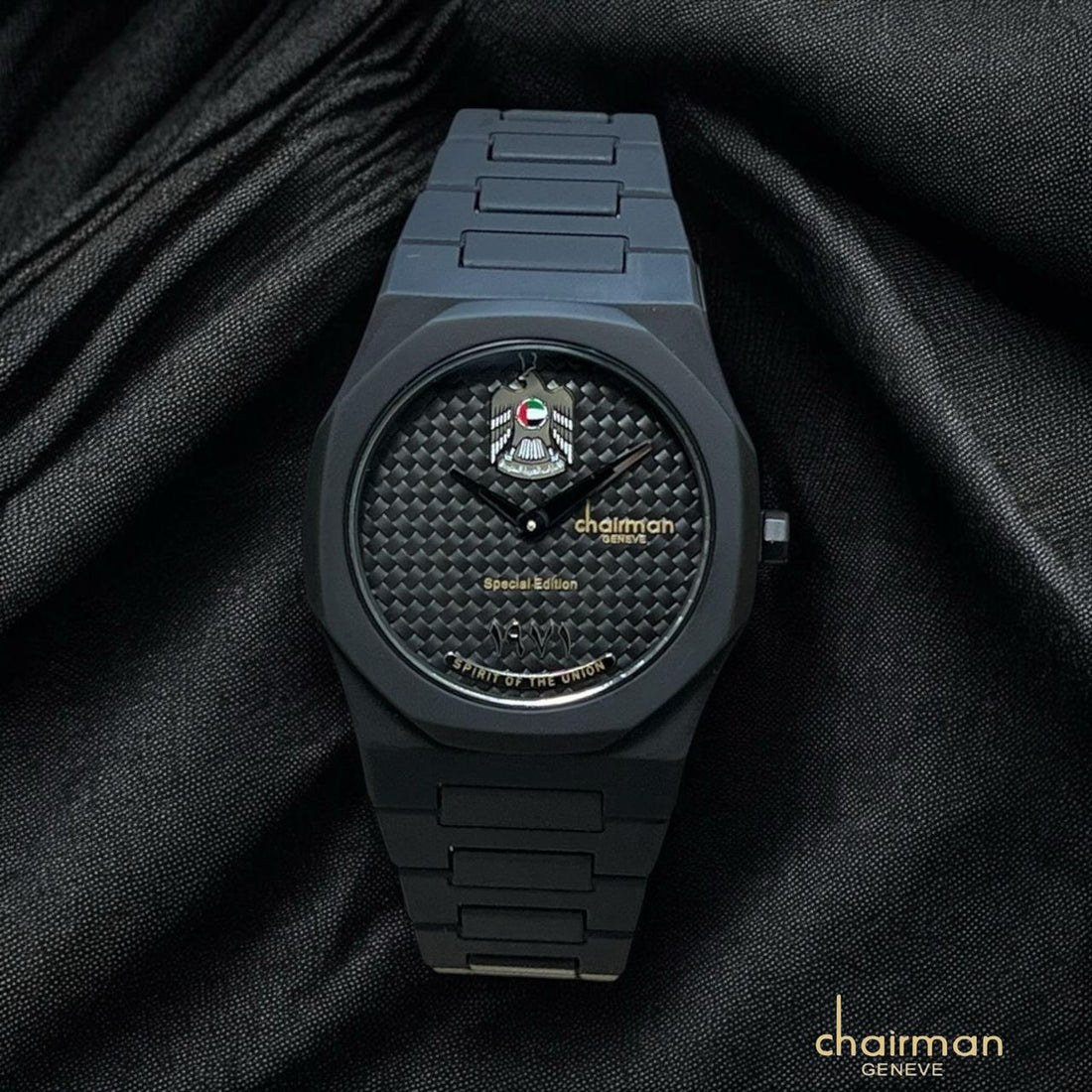 Special Edition Chairman Geneve UAE Emblem Year Black Dial Black Gents Watch