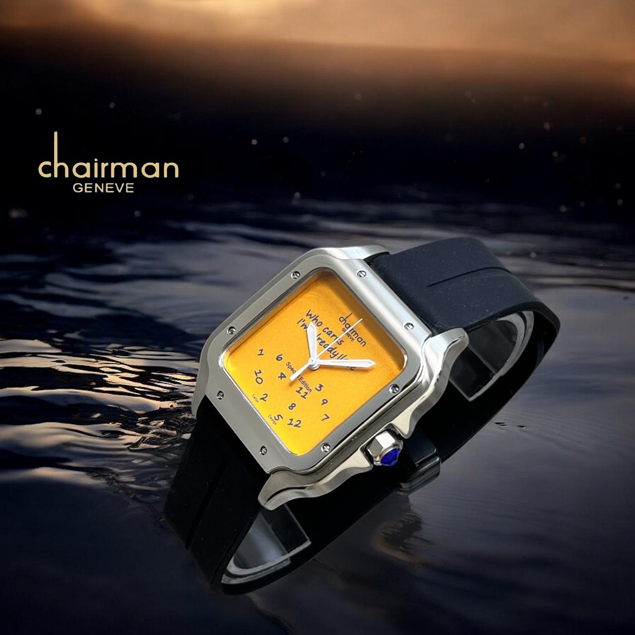 Special Edition Chairman Geneve Yellow Dial Black Strap Gents Watch