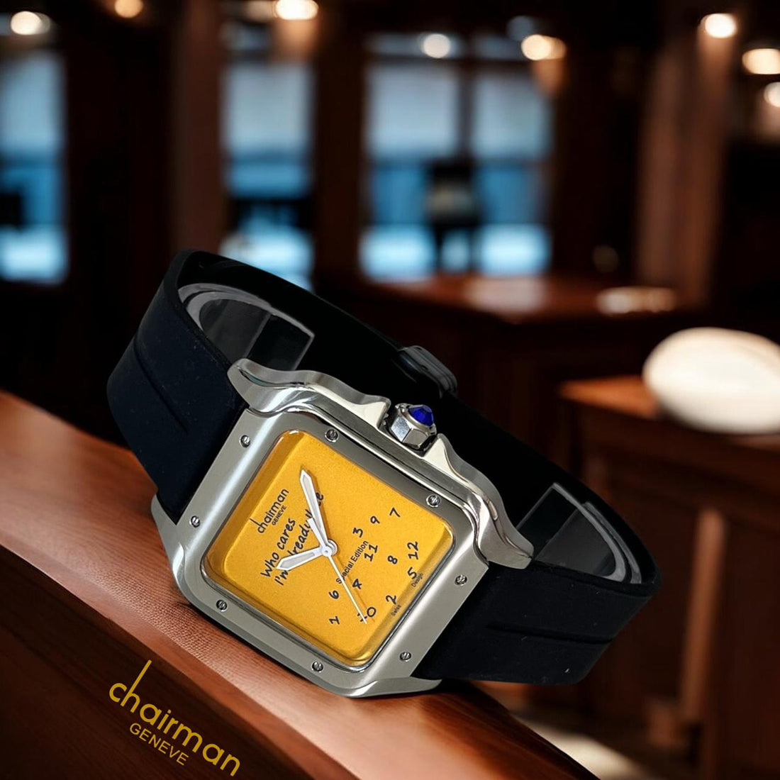 Special Edition Chairman Geneve Yellow Dial Black Strap Gents Watch
