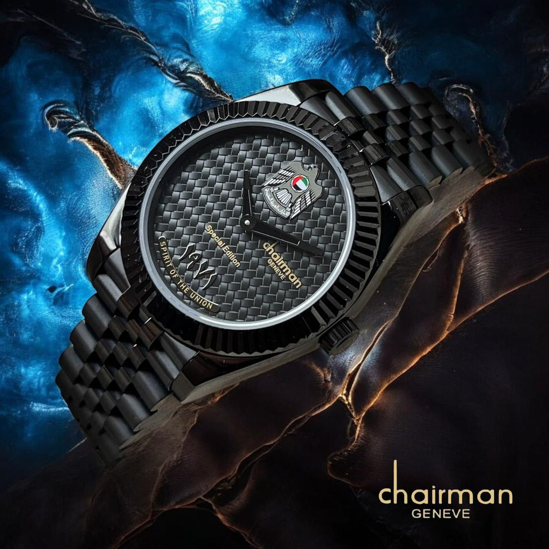 Special Edition UAE Emblem Chairman Geneve Black Gents Watch