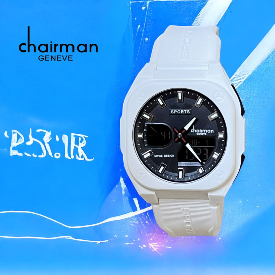 Sports Chairman Geneve Black Dial White Gents Watch