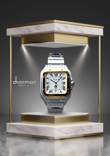 Square Dial Chairman Geneve Silver Gold Strap Watch