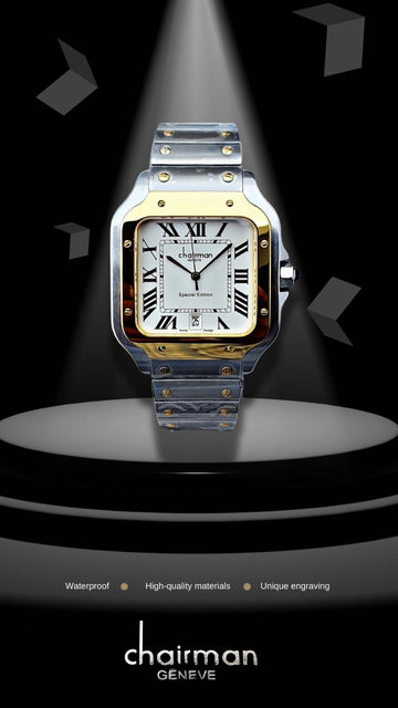 Square White Dial Chairman Geneve Silver Gold Strap Watch