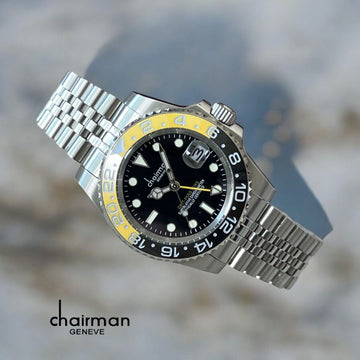 Superlative Chronometer Chairman Geneve Dated Black Dial Silver Chain Gents Watch