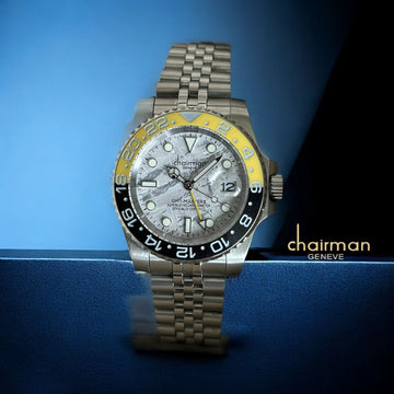 Superlative Chronometer Chairman Geneve Dated White Marble Dial Silver Chain Gents Watch
