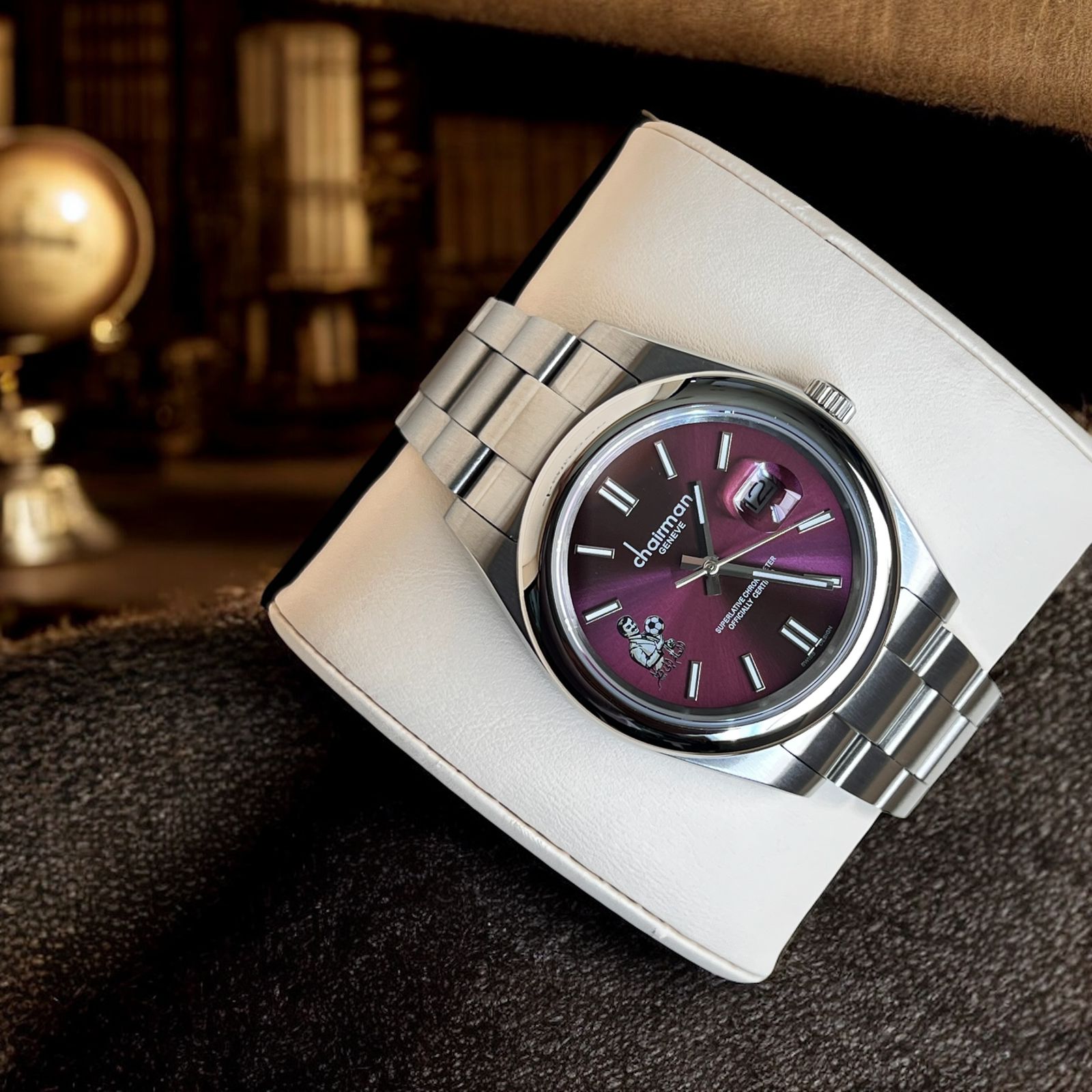 Superlative Chronometer Chairman Geneve Purple Dated Dial Silver Chain Gents Watch