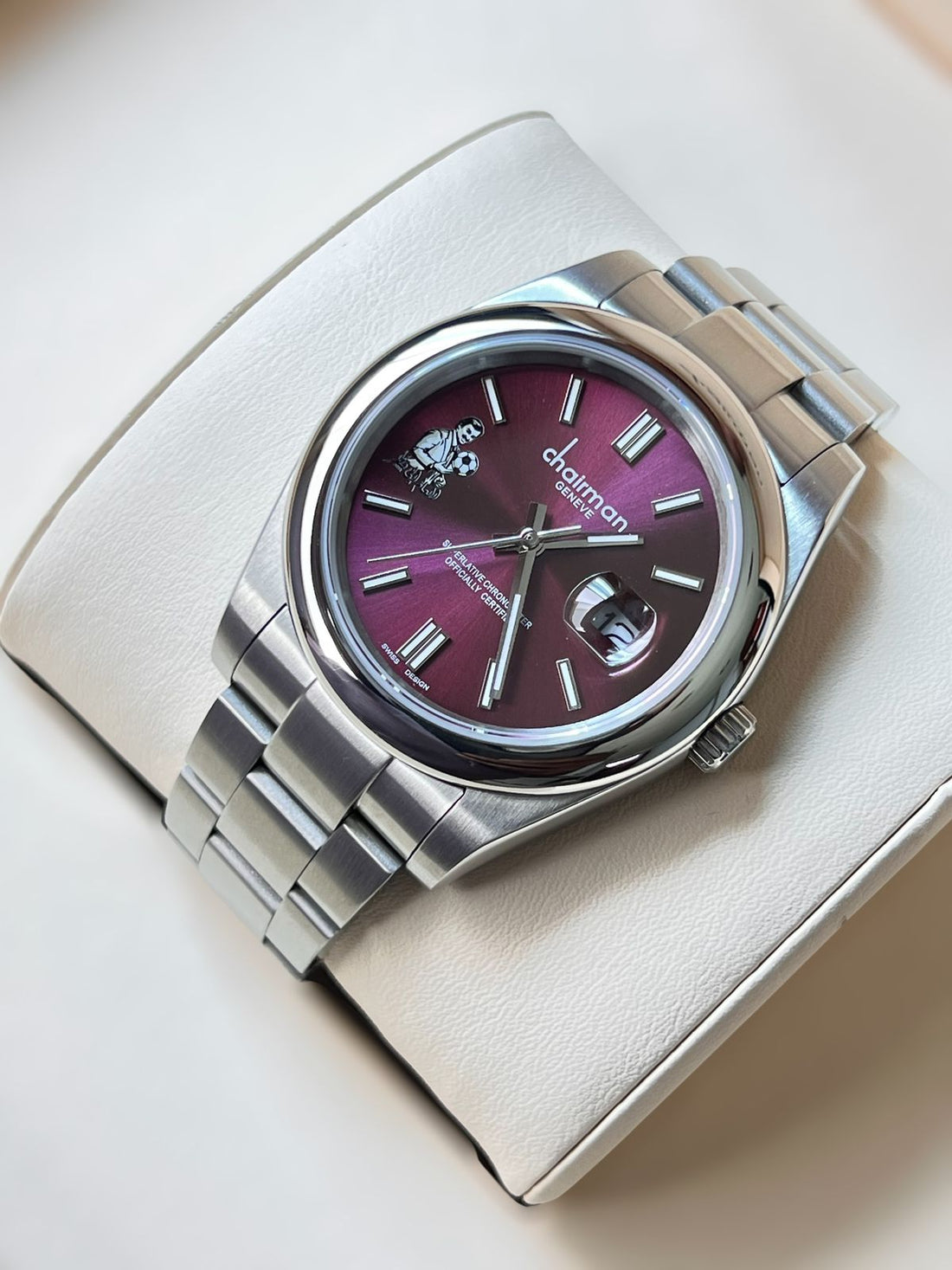 Superlative Chronometer Chairman Geneve Purple Dated Dial Silver Chain Gents Watch