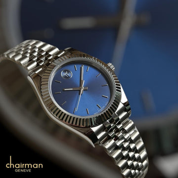 Swiss Chairman Design Blue Dated Dial Silver Chain Gents Watch