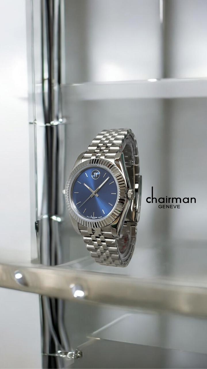 Swiss Chairman Design Blue Dated Dial Silver Chain Gents Watch