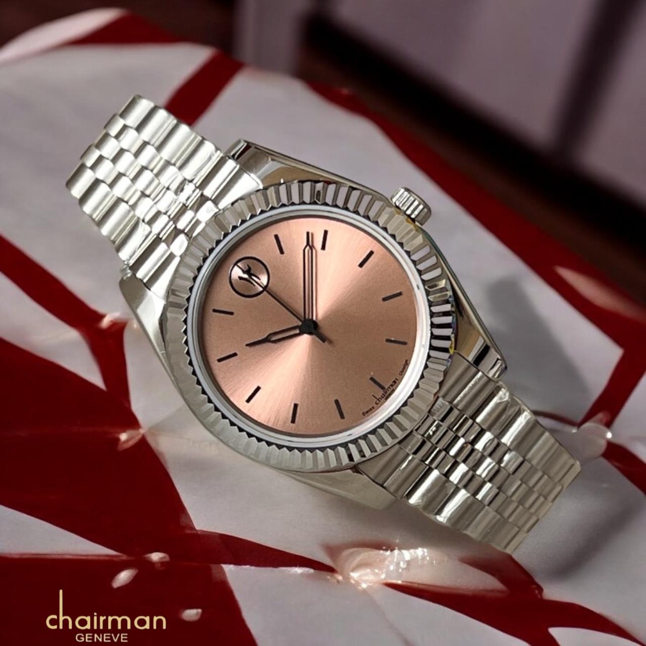 Swiss Chairman Geneve Beige Dated Dial Silver Chain Gents Watch