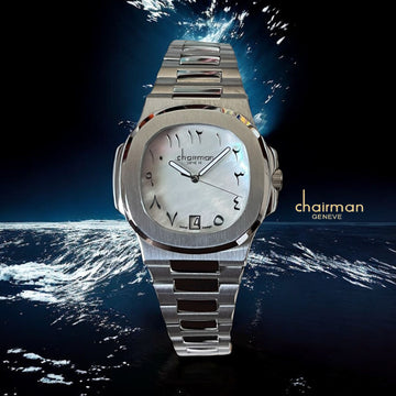 Swiss Design Chairman Geneve Arabic Dated White Dial Silver Chain Gents Watch