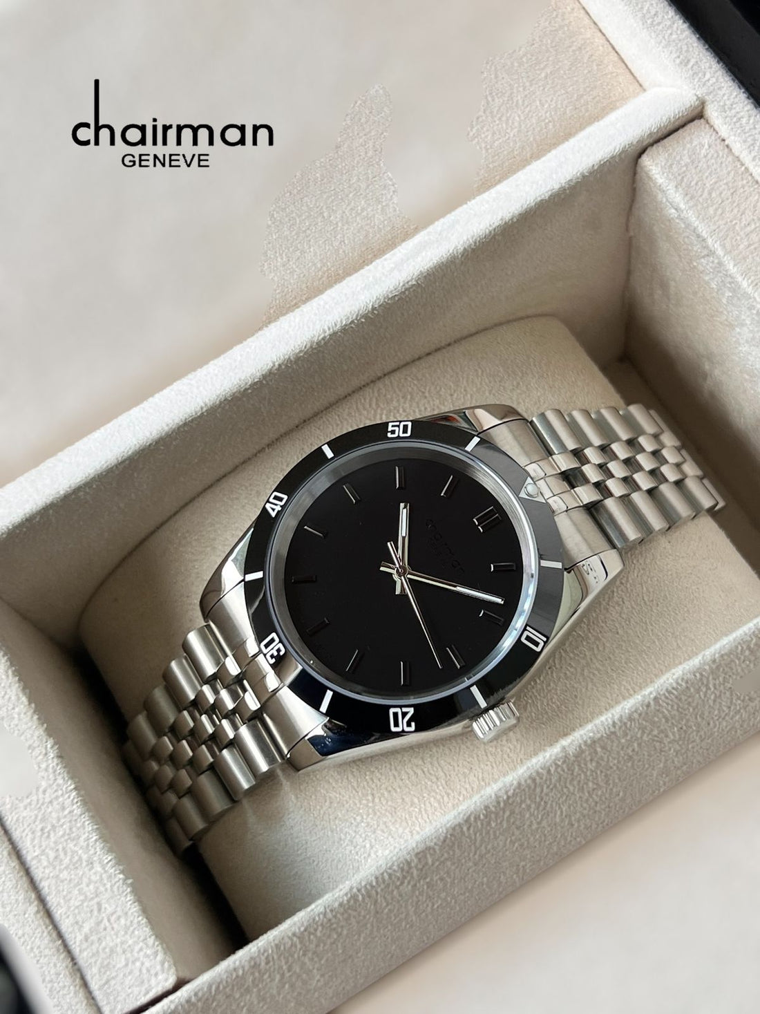 Swiss Design Chairman Geneve Black Dial Silver Chain Gents Watch