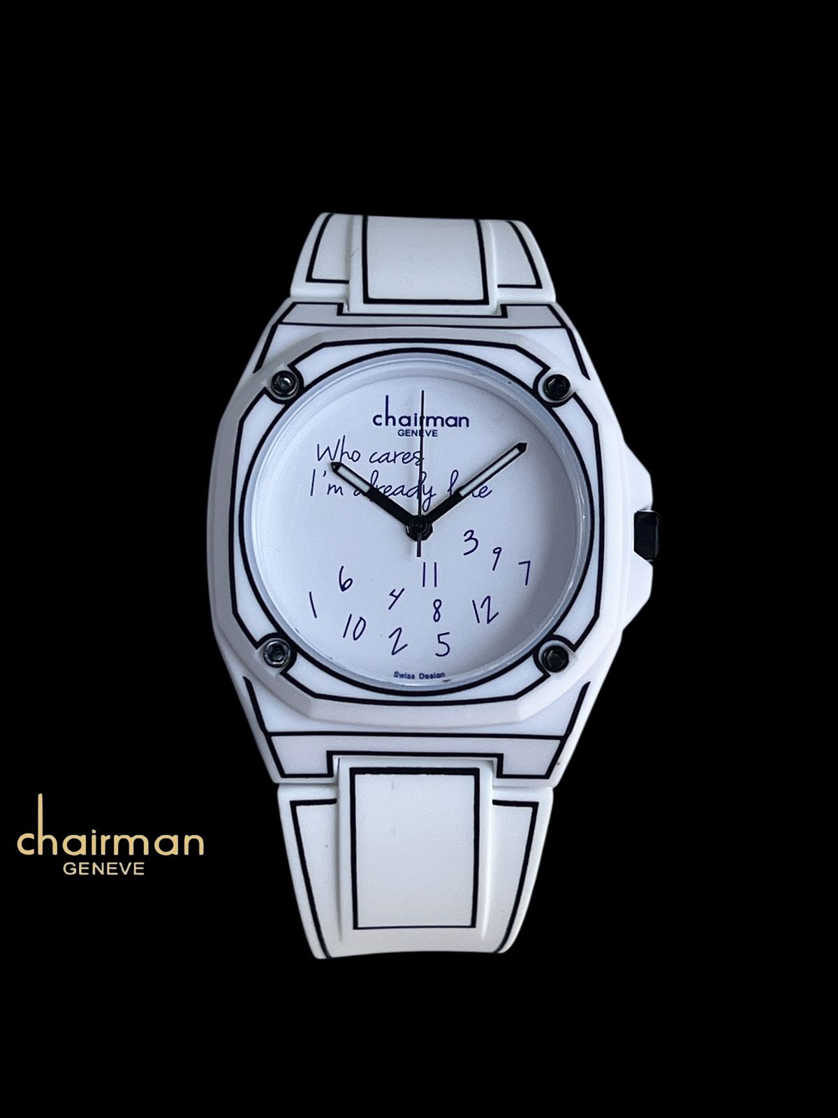 Swiss Design Chairman Geneve Black Letters White Poly Carbon Gents Watch