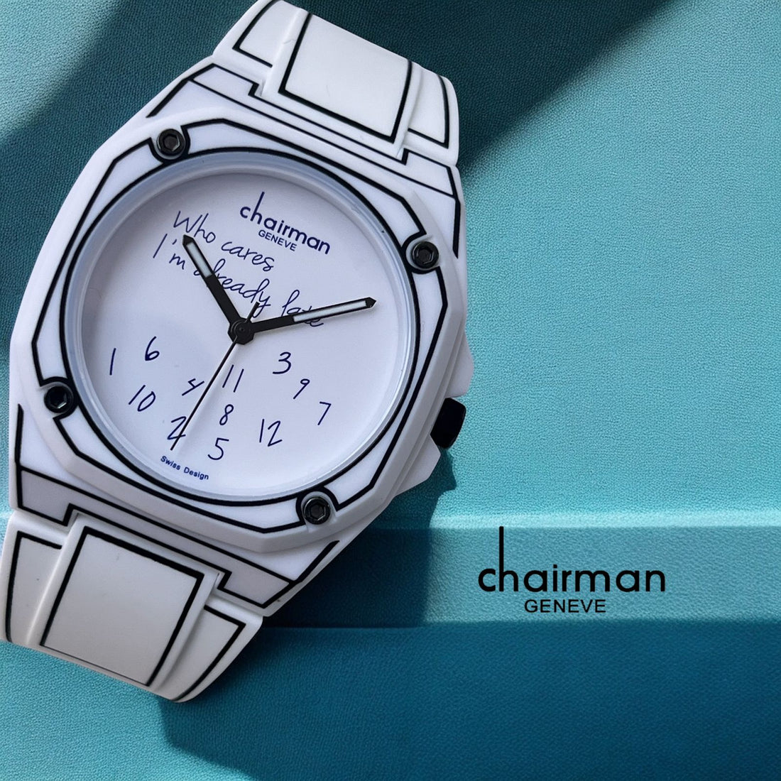 Swiss Design Chairman Geneve Black Letters White Poly Carbon Gents Watch
