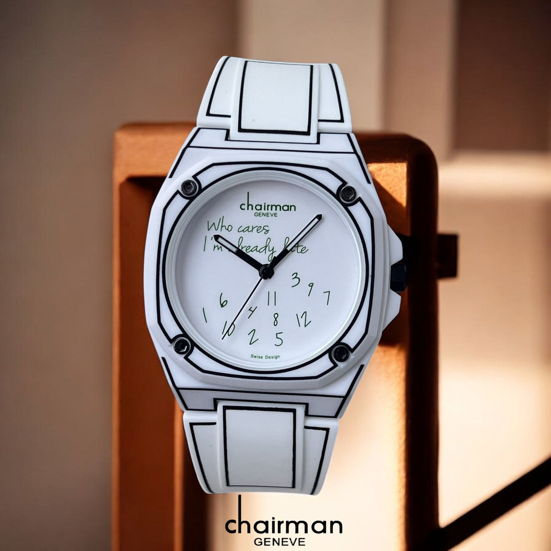 Swiss Design Chairman Geneve Green Letters White Poly Carbon Gents Watch