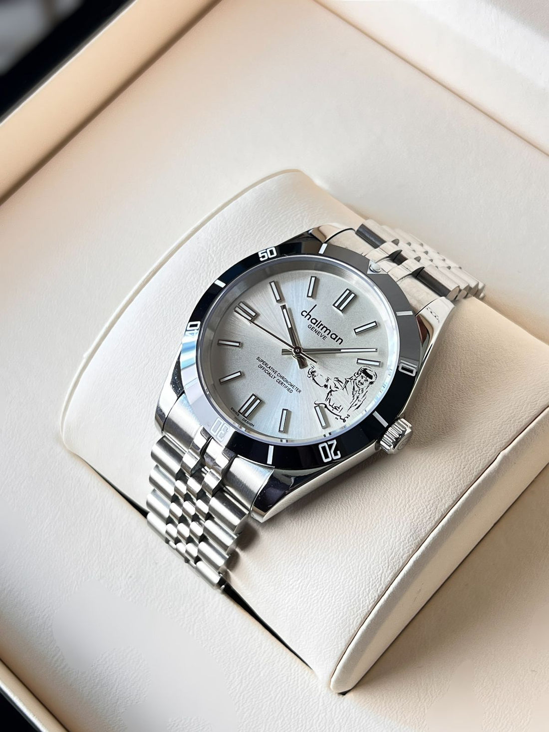 Swiss Design Chairman Geneve Sheik Photo Grey Dial Silver Chain Gents Watch