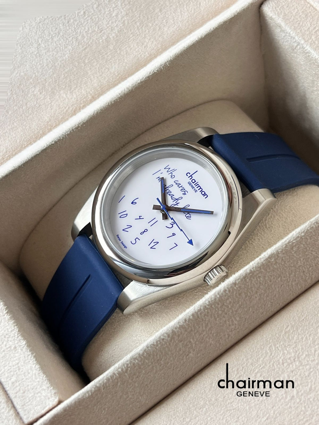 Swiss Design Chairman Geneve White Dial Blue Strap Gents Watch