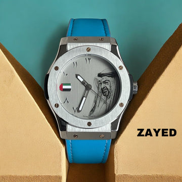 UAE Flag Zayed Gift Watch Arabic Dial SkyBlue Strap