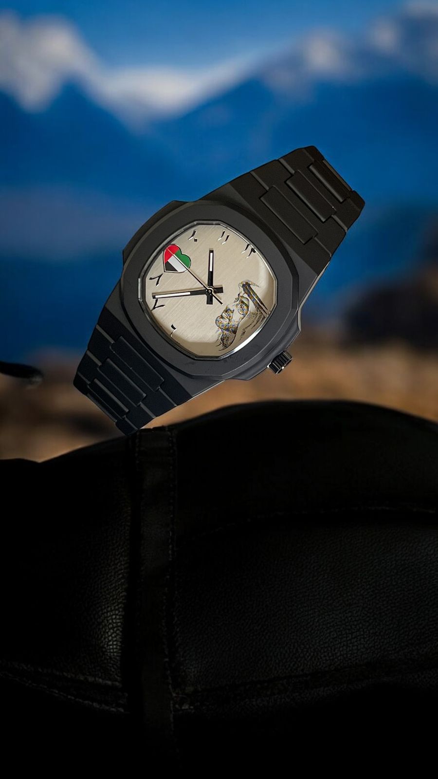 UAE Heart Shape Flag Sheikh Photo Arabic Dial Gents Watch