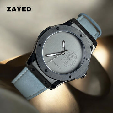 Zayed Limited Edition Baby Blue Leather Strap Watch