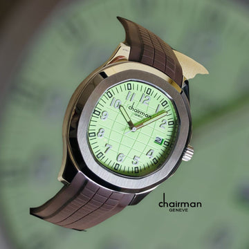 Chairman Brown Strap Quartz Watch with Baby Green Dial For Men