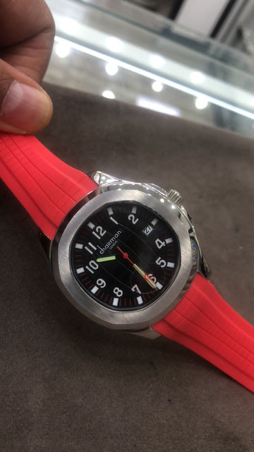 Chairman Red Strap Quartz Watch with Black Dial For Men