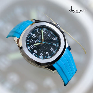 Chairman Sea Blue Strap Quartz Watch with Black Dial For Men